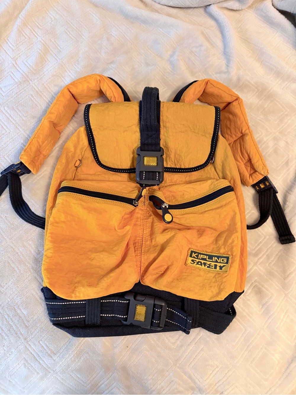 Vintage golden yellow orange Kipling Safety Nylon Backpack